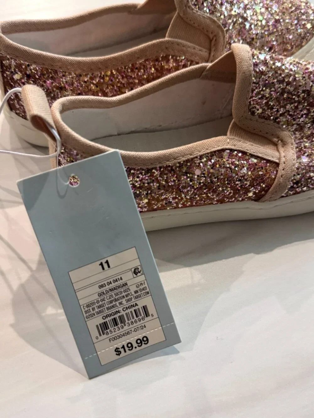 NWT Cat & Jack Girls Rose Gold Glitter Slip On Sneakers (Size 11)